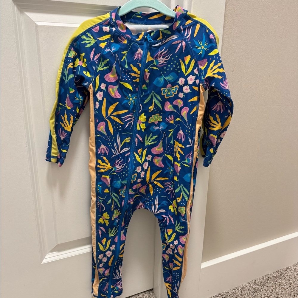 SwimZip Sunsuit - Long Sleeve Romper Swimsuit | "Tropadelic" 3T